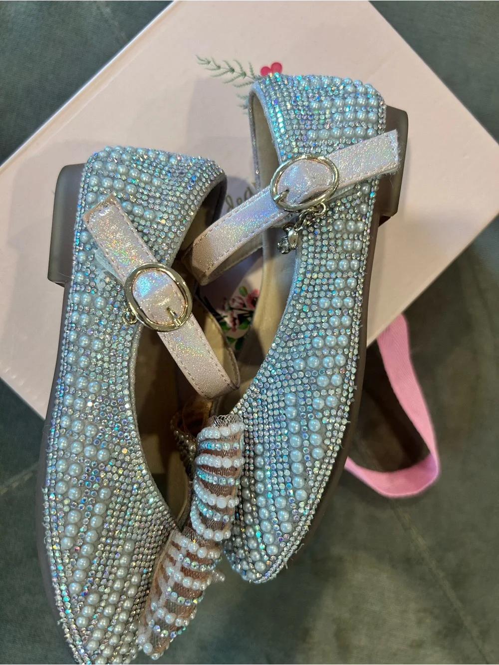 Doe a Dear Pink Rhinestone Girls Shoes Size 29 US 11.5